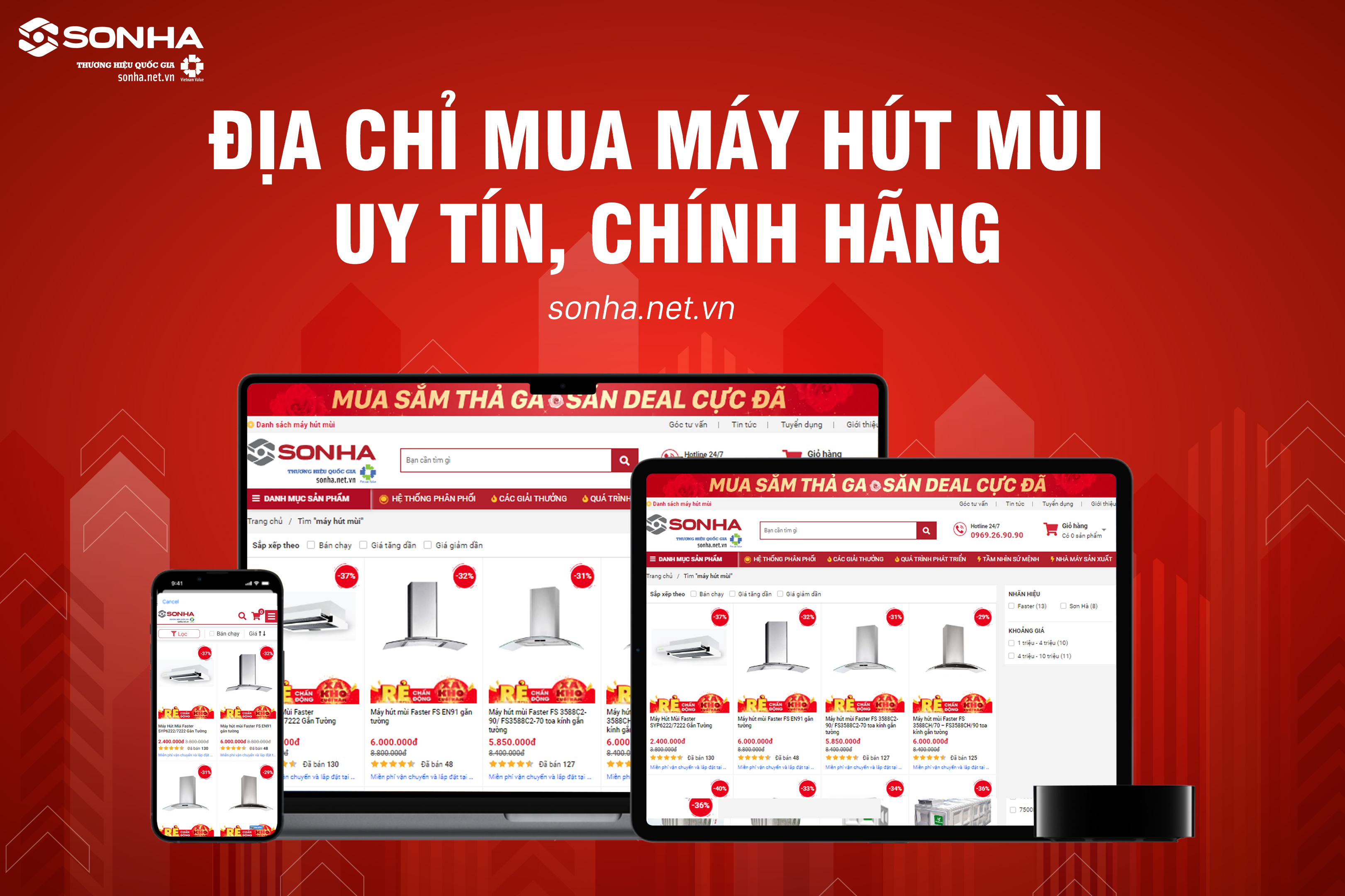 sonha.net.vn - địa chỉ uy tín phân phối máy hút mùi Faster