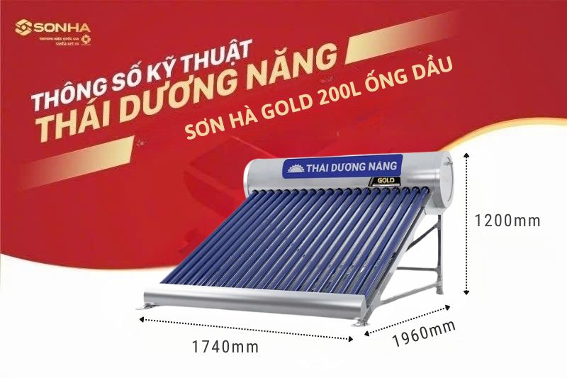 Thông số kỹ thuật thái dương năng gold 200L ống dầu