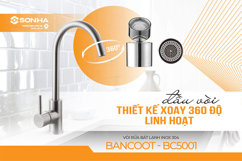 Đầu vòi rửa bát Bancoot BC 5001 xoay 360 độ linh hoạt