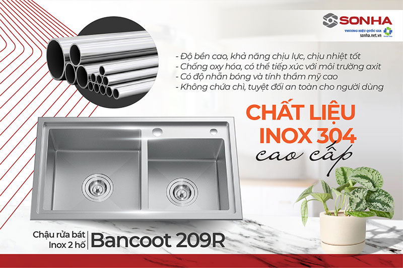 Chậu rửa bát Bancoot 209R làm từ inox 304