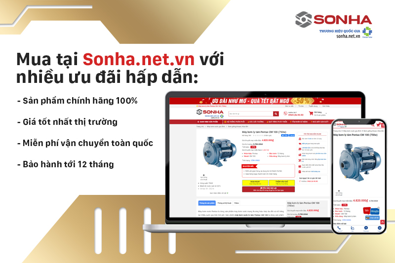 Sonha.net.vn địa chỉ mua máy bơm ly tâm Pentax CM 50 (370w) chính hãng giá tốt