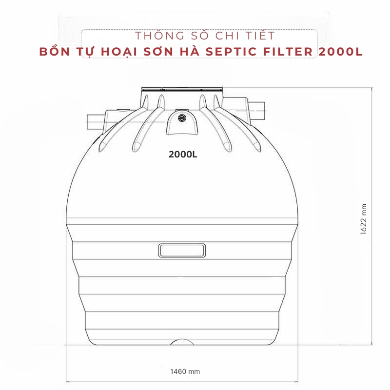 Thông số kỹ thuật chi tiết bể phốt tự hoại Sơn Hà Septic Filter 2000L