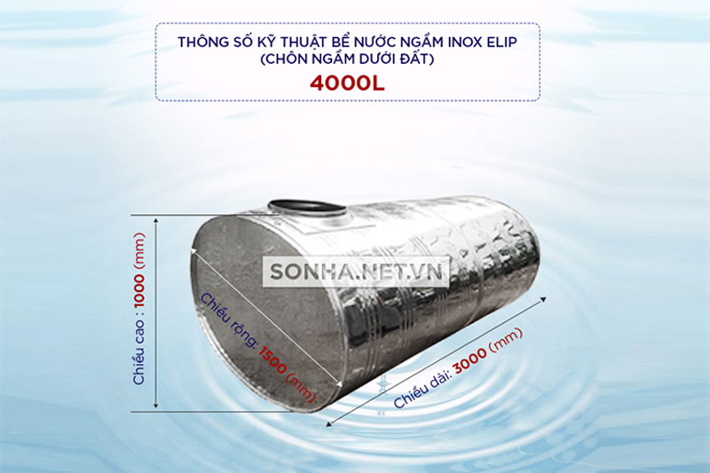 Thông số kỹ thuật bể nước ngầm inox elip 4000L