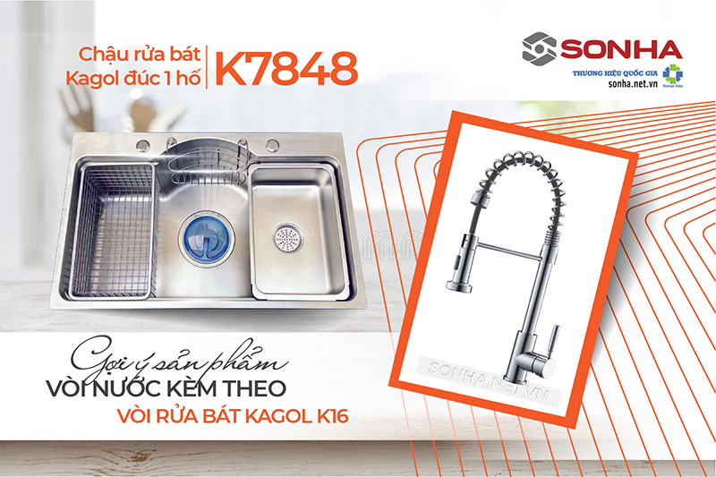 Chậu Kagol K7848 đi kèm với vòi rửa bát Kagol K16