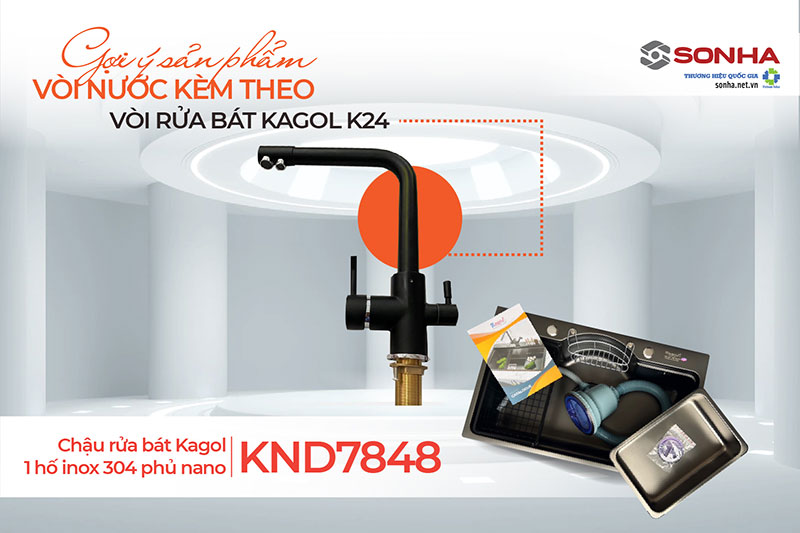 Tiện ích sử dụng chậu Kagol KND7848-304 và vòi Kagol K24