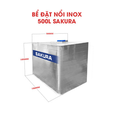  Bể Nước vuông đặt nổi inox Sakura 500L 
