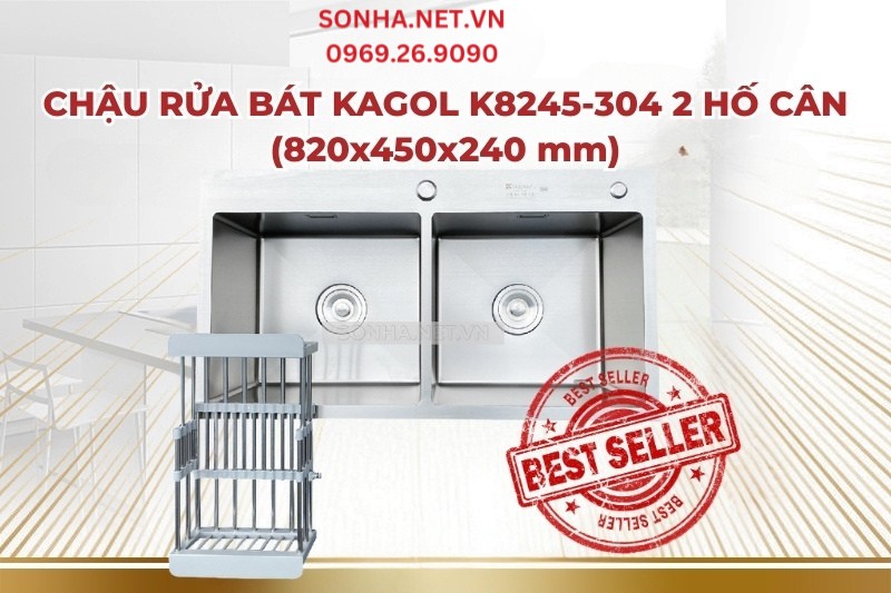 Siêu phẩm chậu rửa bát Kagol K8245-304 2 hố cân