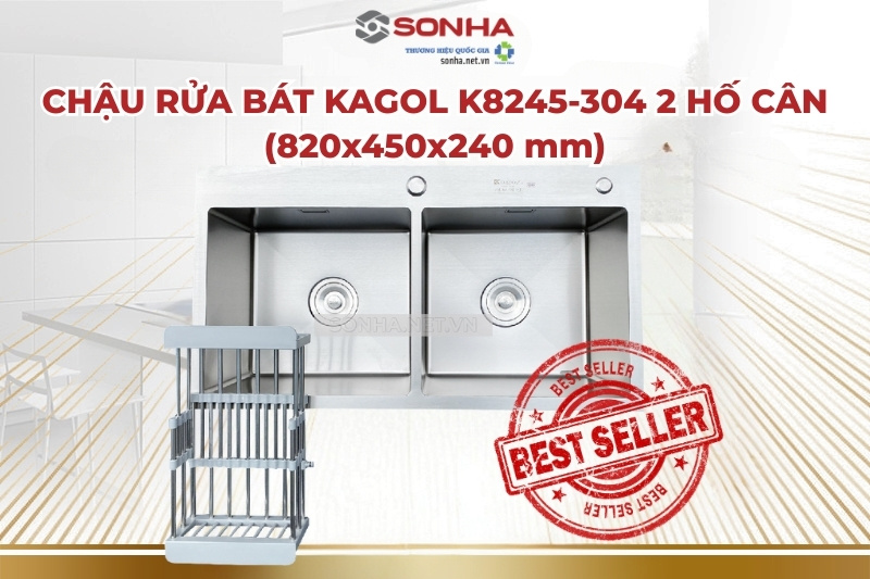 Siêu phẩm chậu rửa bát Kagol K8245-304 2 hố cân
