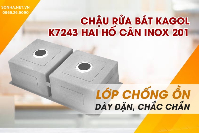 Chậu rửa KAGOL K7243 cân 2 hố chống ồn hiệu quả
