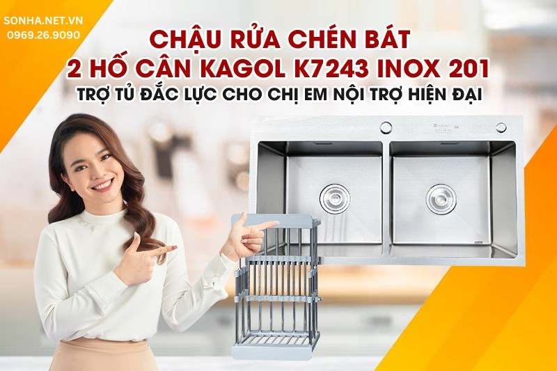 Khám phá chậu rửa bát 2 hố cân Kagol K7243 inox 201 (720x430x240 mm)