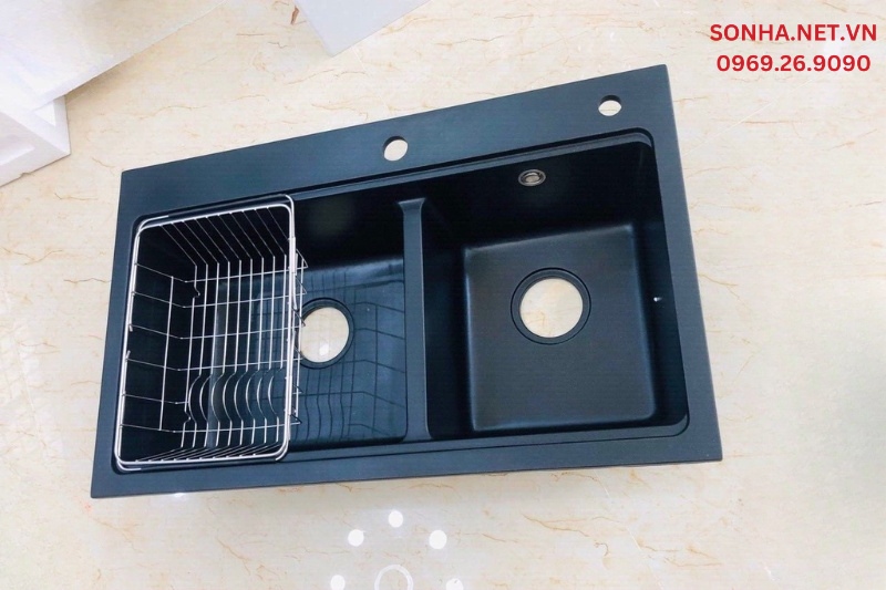 H&igrave;nh ảnh thực tế của bồn rửa ch&eacute;n 2 hố Homaya CĐ02