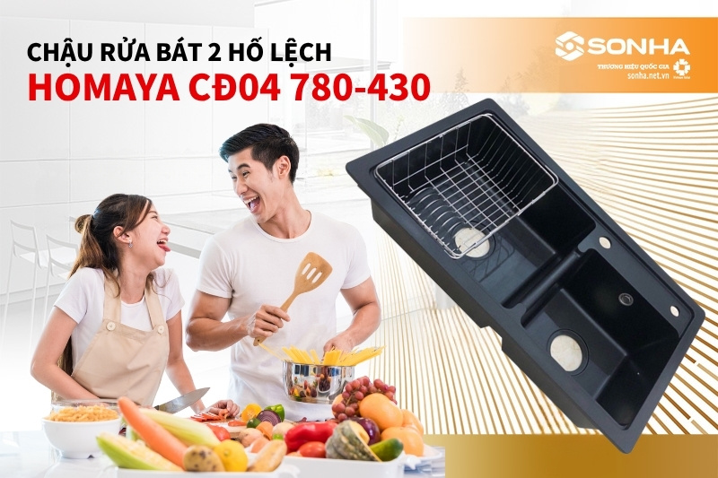 Siêu phẩm chậu rửa bát đá Homaya 2 hố lệch CĐ04