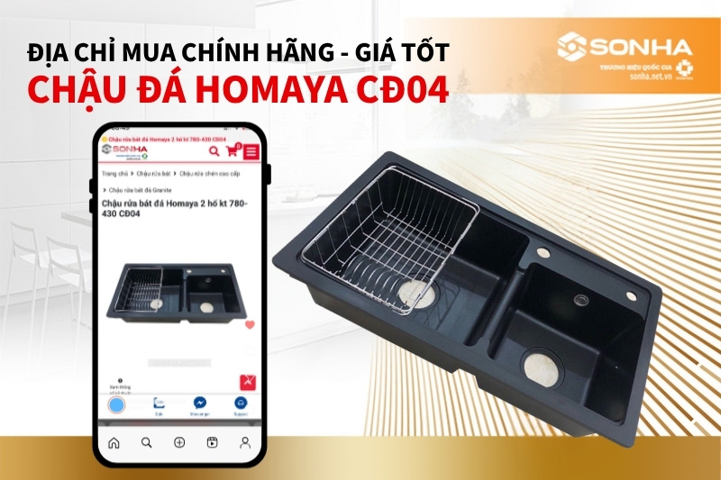 Địa chỉ mua chậu rửa bát 2 hố lệch Homaya CĐ04