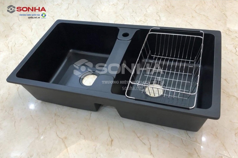 Hình ảnh thực tế của chậu rửa bát đá 2 hố Homaya CĐ05