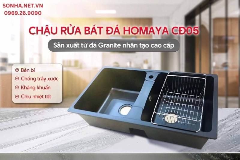 Chậu rửa b&aacute;t 2 hố Homaya CĐ05 được sản xuất từ chất liệu cao cấp