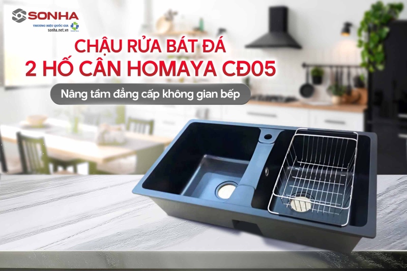 Siêu phẩm chậu rửa bát đá 2 hố cân Homaya CĐ05