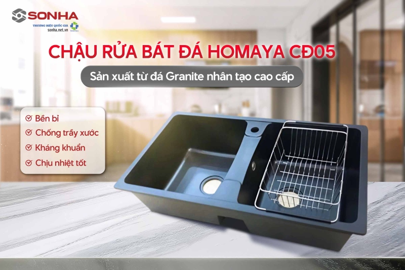 Chậu rửa bát 2 hố Homaya CĐ05 được sản xuất từ chất liệu cao cấp