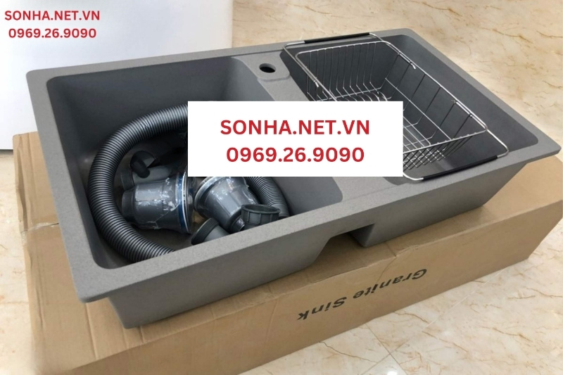 Hình ảnh thực tế của chậu rửa bát đá Homaya CĐ06