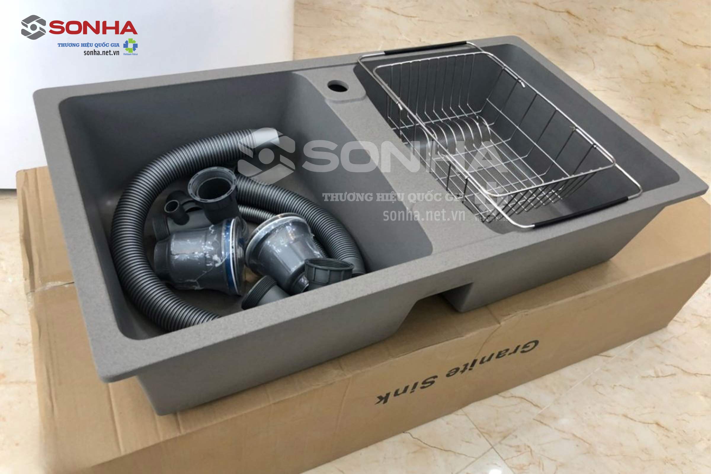 Hình ảnh thực tế của chậu rửa bát đá Homaya CĐ06