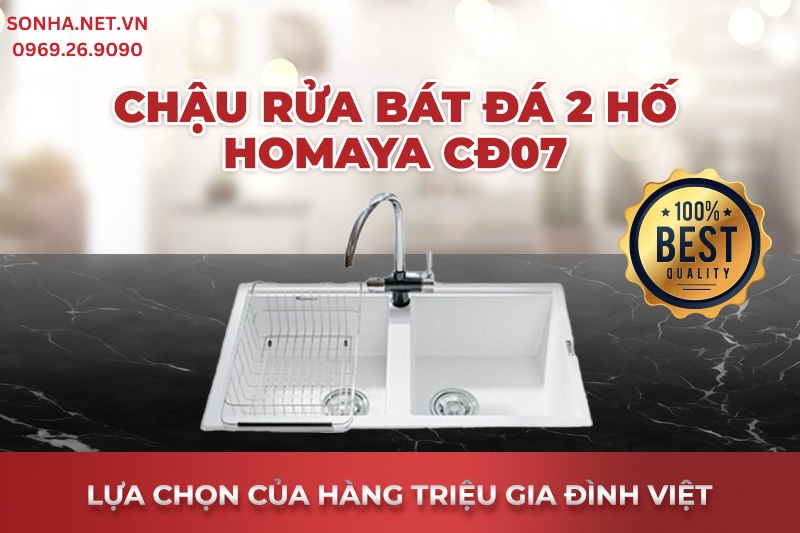 Si&ecirc;u phẩm chậu rửa b&aacute;t đ&aacute; 2 hố c&acirc;n Homaya CĐ07 880-490.