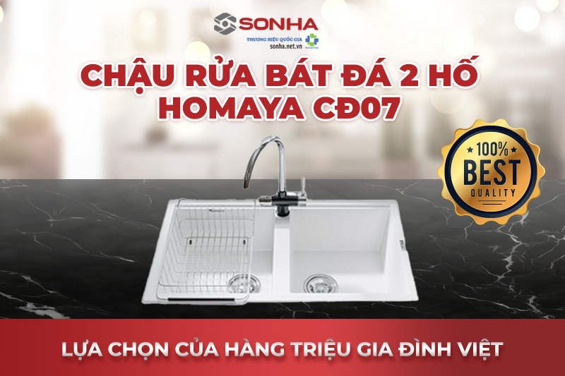 Siêu phẩm chậu rửa bát đá 2 hố cân Homaya CĐ07 880-490.
