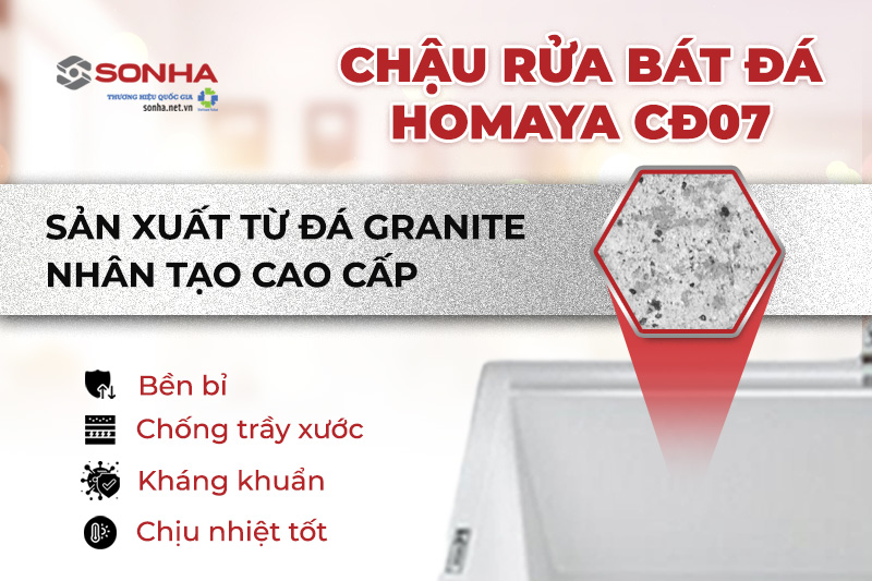 Bồn rửa chén Homaya CĐ07 được chế tạo từ đá Granite cao cấp