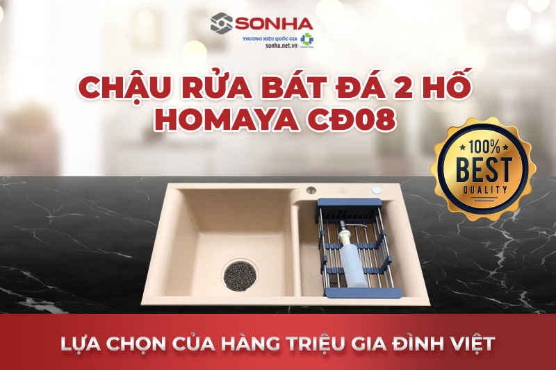 Siêu phẩm chậu rửa bát đá 2 hố lệch Homaya CĐ08