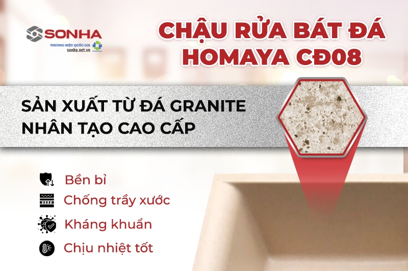 Bồn rửa chén Homaya CĐ08 được chế tạo từ đá Granite cao cấp