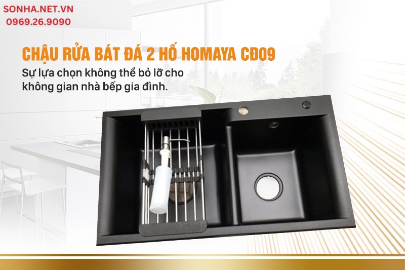 Chậu rửa bát đá Homaya 2 hố kt 820-460 CĐ09 sự lựa chọn không thể bỏ lỡ