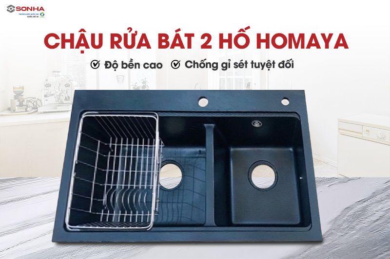 Chậu 2 hố Homaya với khả năng chống gỉ s&eacute;t tuyệt đối