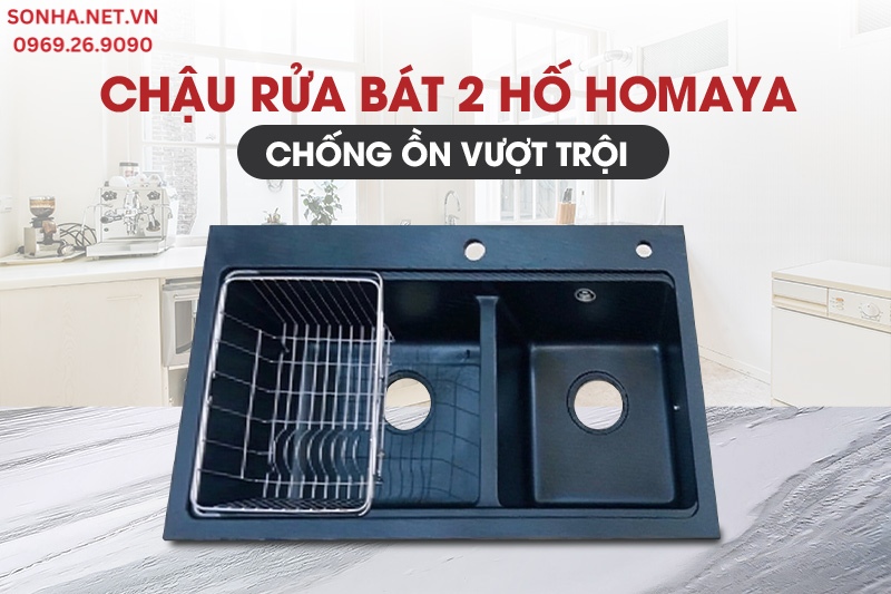 Chậu rửa bát đá Homaya 2 hố thiết kế chống ồn vượt trội