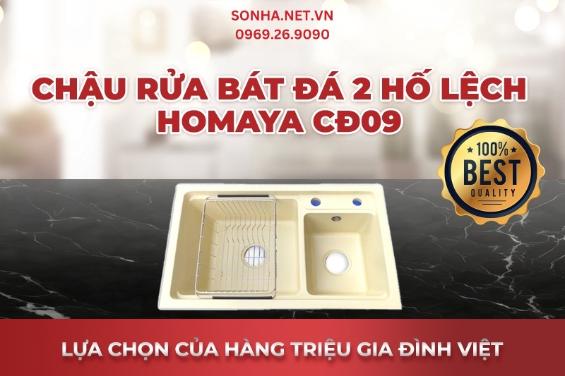 Si&ecirc;u phẩm bồn rửa ch&eacute;n b&aacute;t Homaya CĐ09 2 hố lệch cao cấp