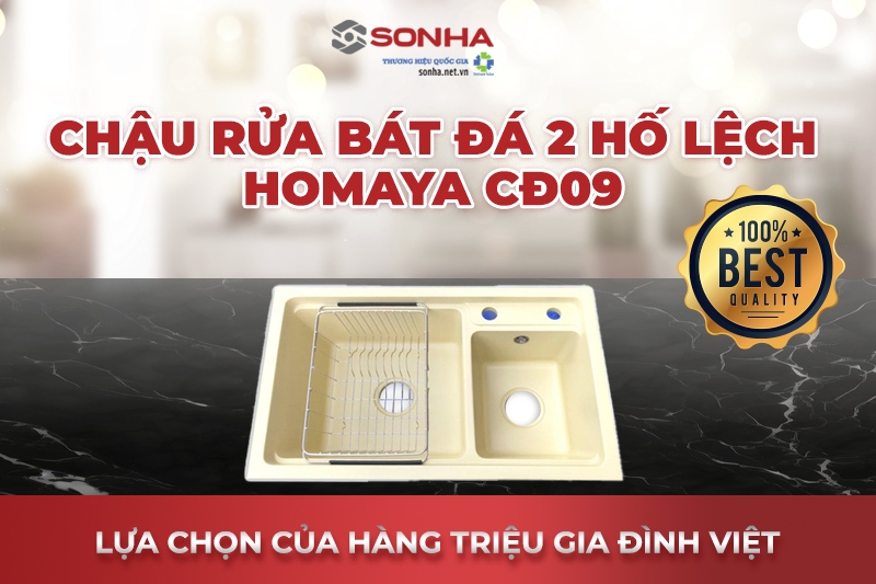 Siêu phẩm bồn rửa chén bát Homaya CĐ09 2 hố lệch cao cấp