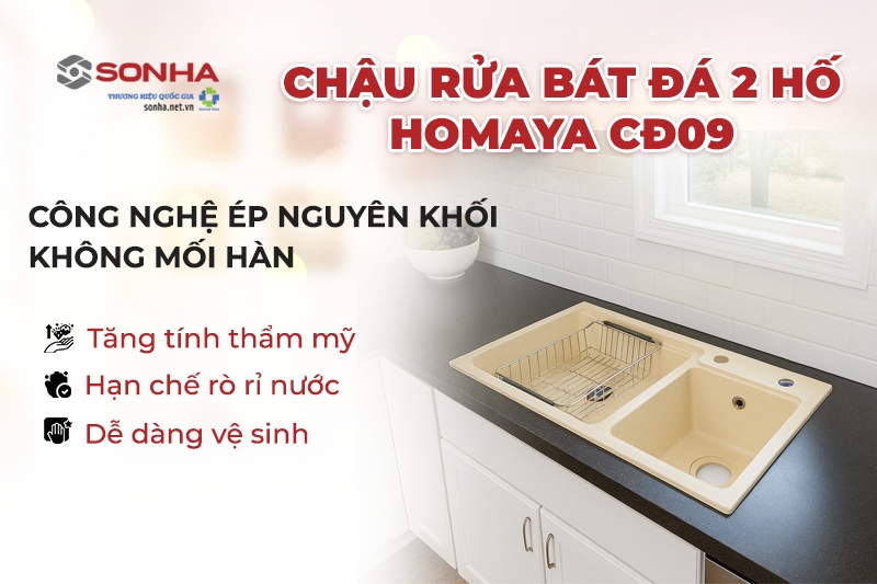 Bồn rửa chén Homaya CĐ09 được sản xuất theo công nghệ đúc nguyên khối