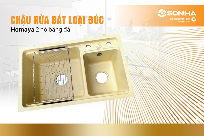 Chậu rửa bát đá đúc 2 hố Homaya HM2D8047