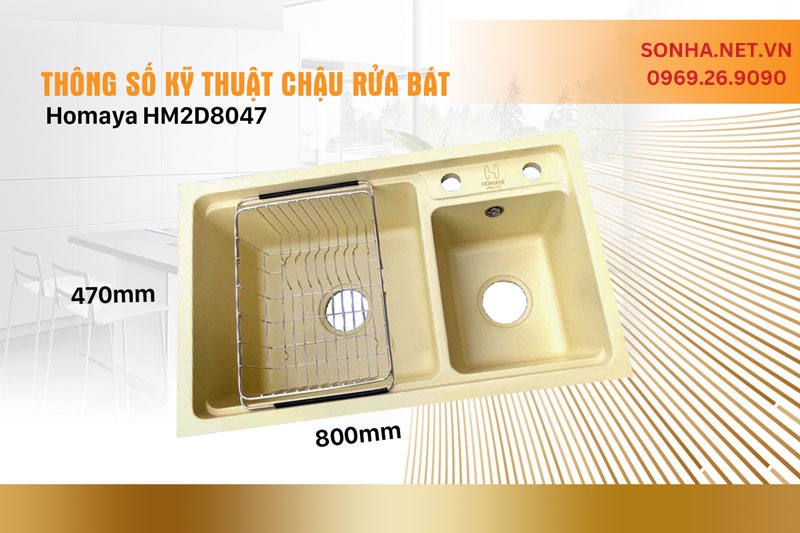 Kích thước chậu rửa chén bằng đá Homaya HM2D8047