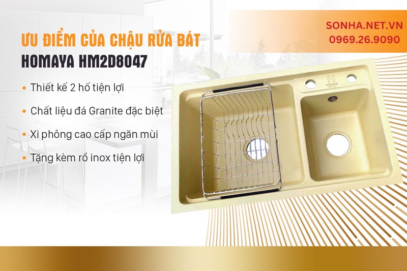 4 ưu điểm chậu rửa chén đá nhân tạo Homaya HM2D8047