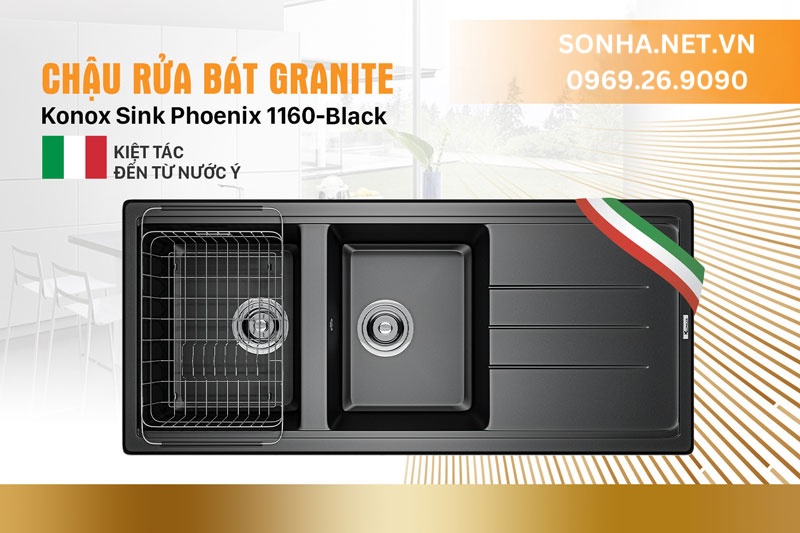 Chậu đá Konox Sink Phoenix 1160-Black bền đẹp, tiện ích