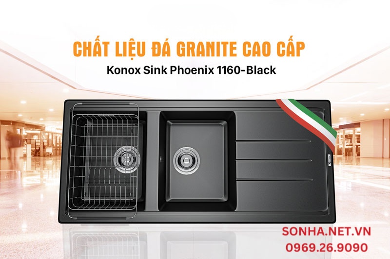 Konox Sink Phoenix 1160-Black làm bằng đá Granite siêu bền