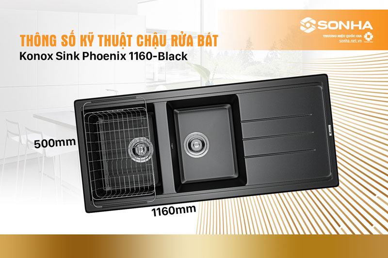 Thông số kỹ thuật chậu đá Konox Sink Phoenix 1160-Black