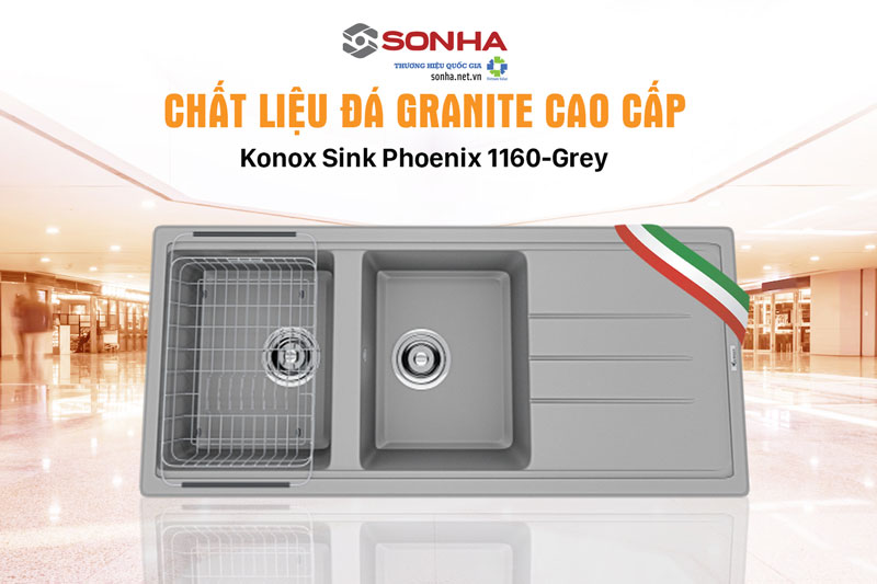 Chậu Konox Sink Phoenix 1160-Grey làm bằng chất liệu đá cao cấp