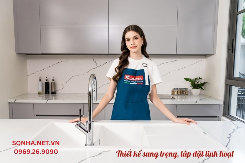 Chậu rửa bát 2 hố Konox Granite Livello Smart 1160 Silver lắp đặt linh hoạt