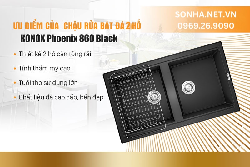 4 ưu điểm vượt trội chậu rửa chén đá Konox Phoenix 860 Black