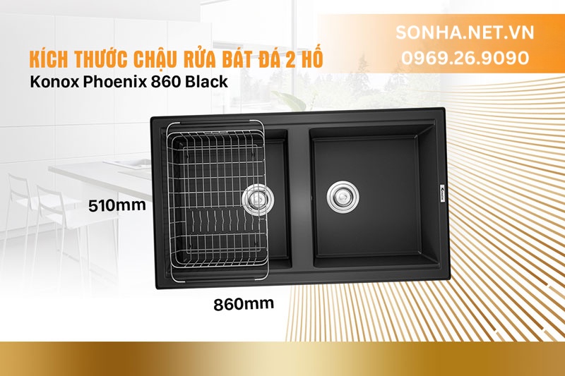 Thông số kích thước chậu đá Konox Phoenix 860 Black