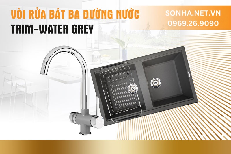 Sử dụng chậu đá Konox Phoenix 860 Grey cùng vòi Trim Water Grey
