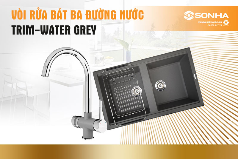 Chậu rửa chén đá Konox Phoenix 860 Grey và vòi Trim Water Grey