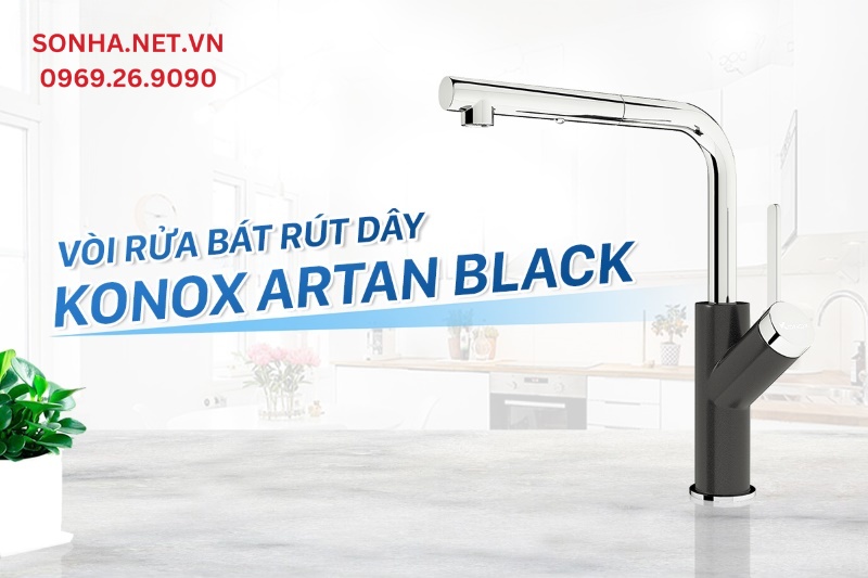Vòi rửa bát Konox Artan Black rút dây