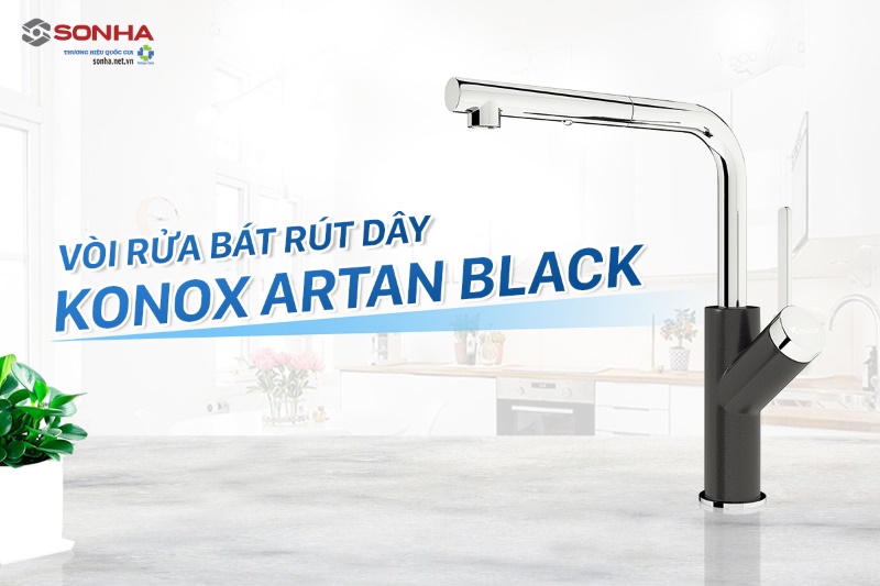 Vòi rửa bát Konox Artan Black rút dây