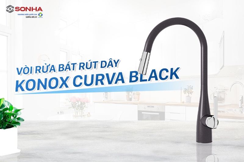 Vòi rửa bát Konox Curva Black rút dây