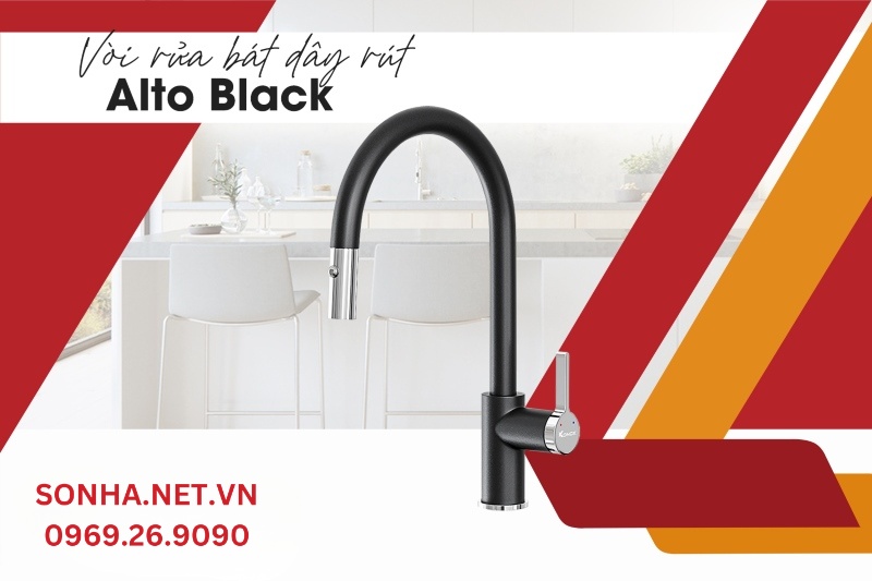 Vòi rửa bát rút dây Konox Alto Black